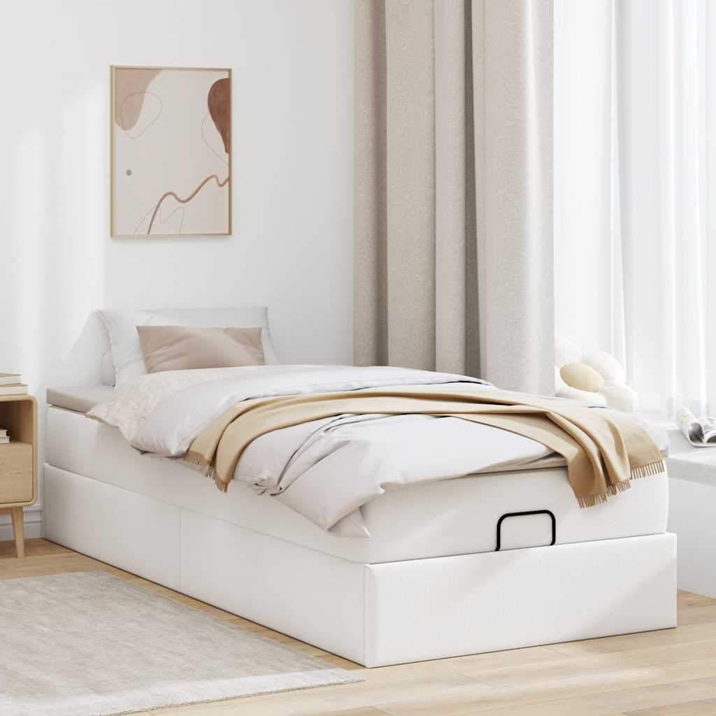 Cadre de lit ottoman avec matelas blanc 80x200 cm similicuir