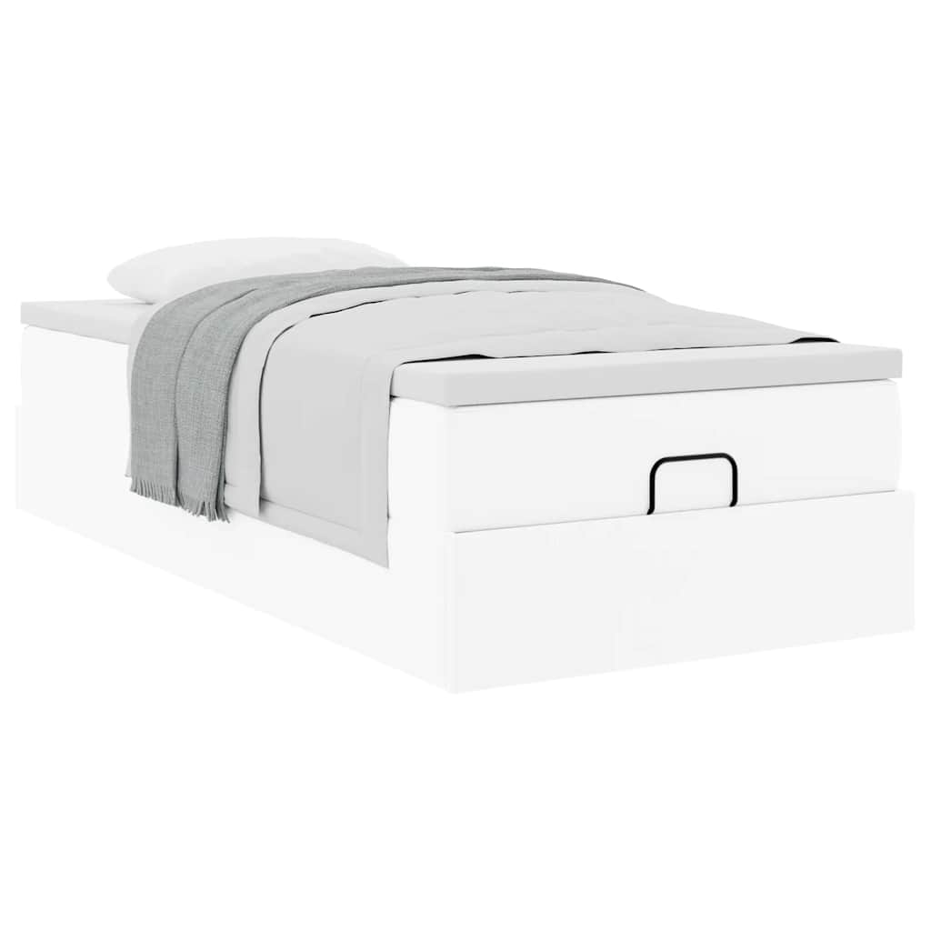 Cadre de lit ottoman avec matelas blanc 80x200 cm similicuir