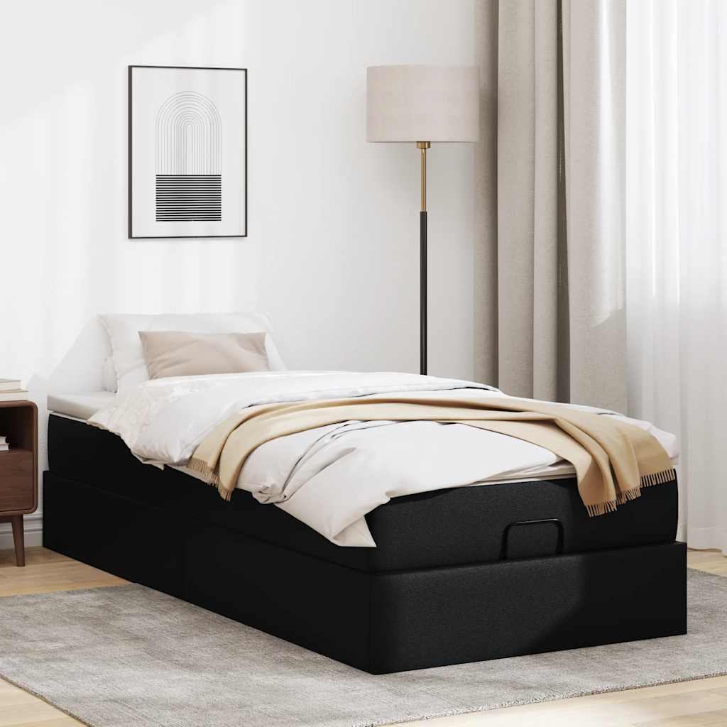 Cadre de lit ottoman avec matelas noir 90x200 cm similicuir