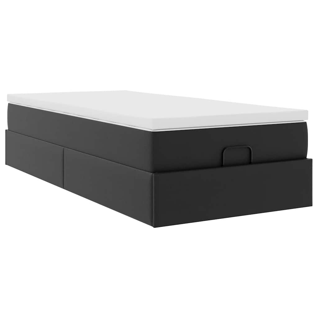 Cadre de lit ottoman avec matelas noir 90x200 cm similicuir