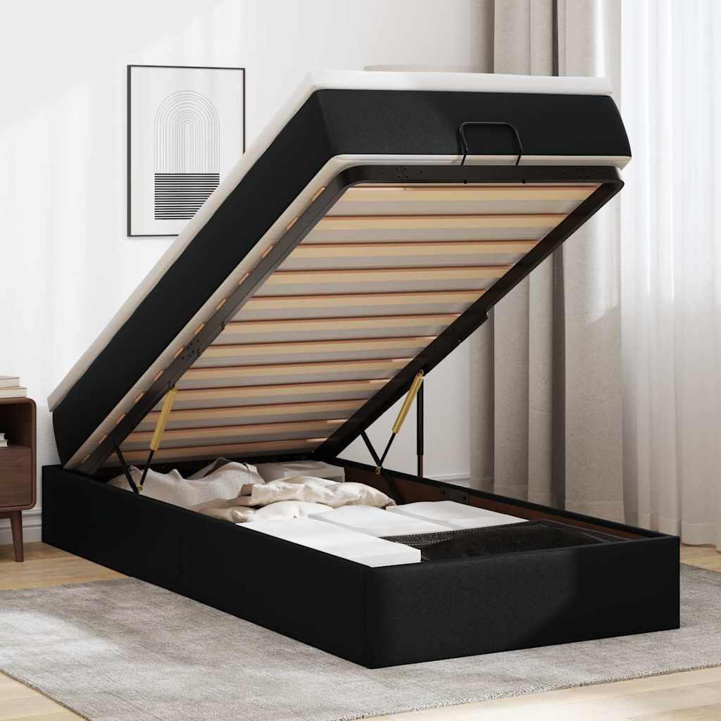 Cadre de lit ottoman avec matelas noir 90x200 cm similicuir