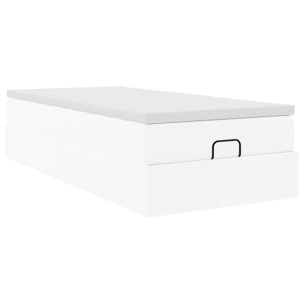 Cadre de lit ottoman avec matelas blanc 90x200 cm similicuir