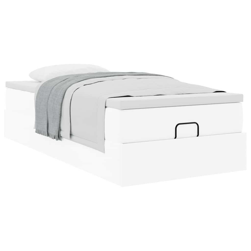 Cadre de lit ottoman avec matelas blanc 90x200 cm similicuir