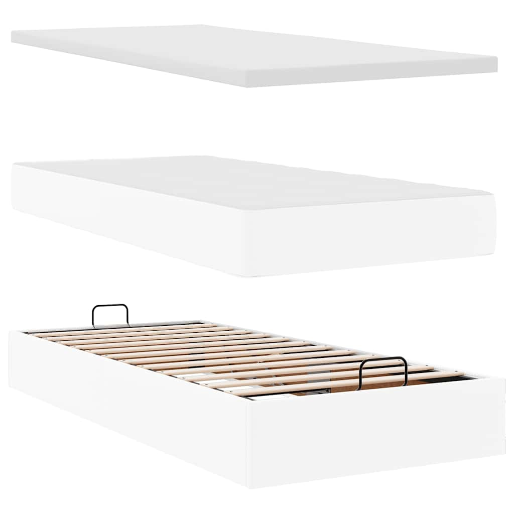 Cadre de lit ottoman avec matelas blanc 90x200 cm similicuir