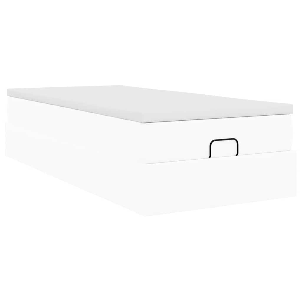 Cadre de lit ottoman avec matelas blanc 90x200 cm similicuir