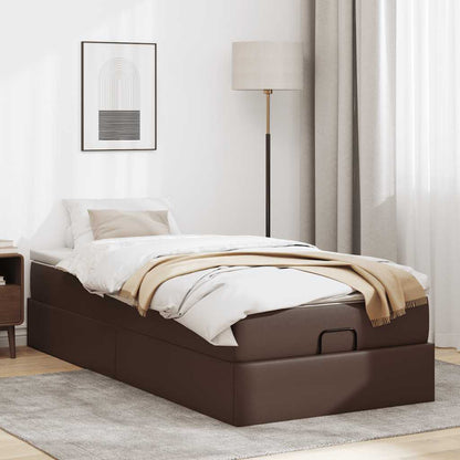 Cadre de lit ottoman avec matelas marron 90x200 cm similicuir