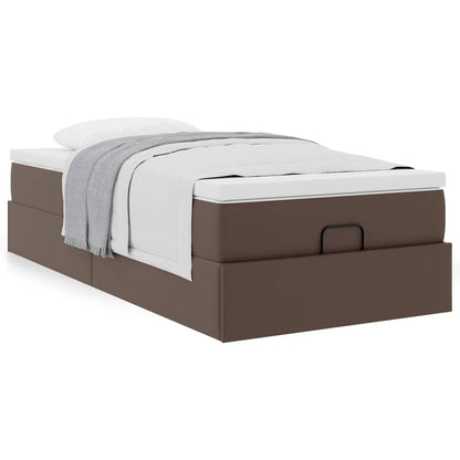 Cadre de lit ottoman avec matelas marron 90x200 cm similicuir