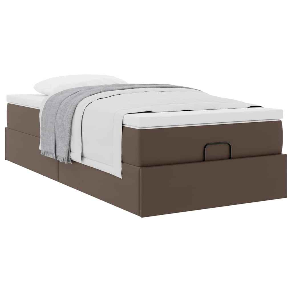 Cadre de lit ottoman avec matelas marron 90x200 cm similicuir