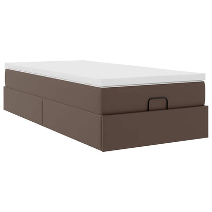 Cadre de lit ottoman avec matelas marron 90x200 cm similicuir