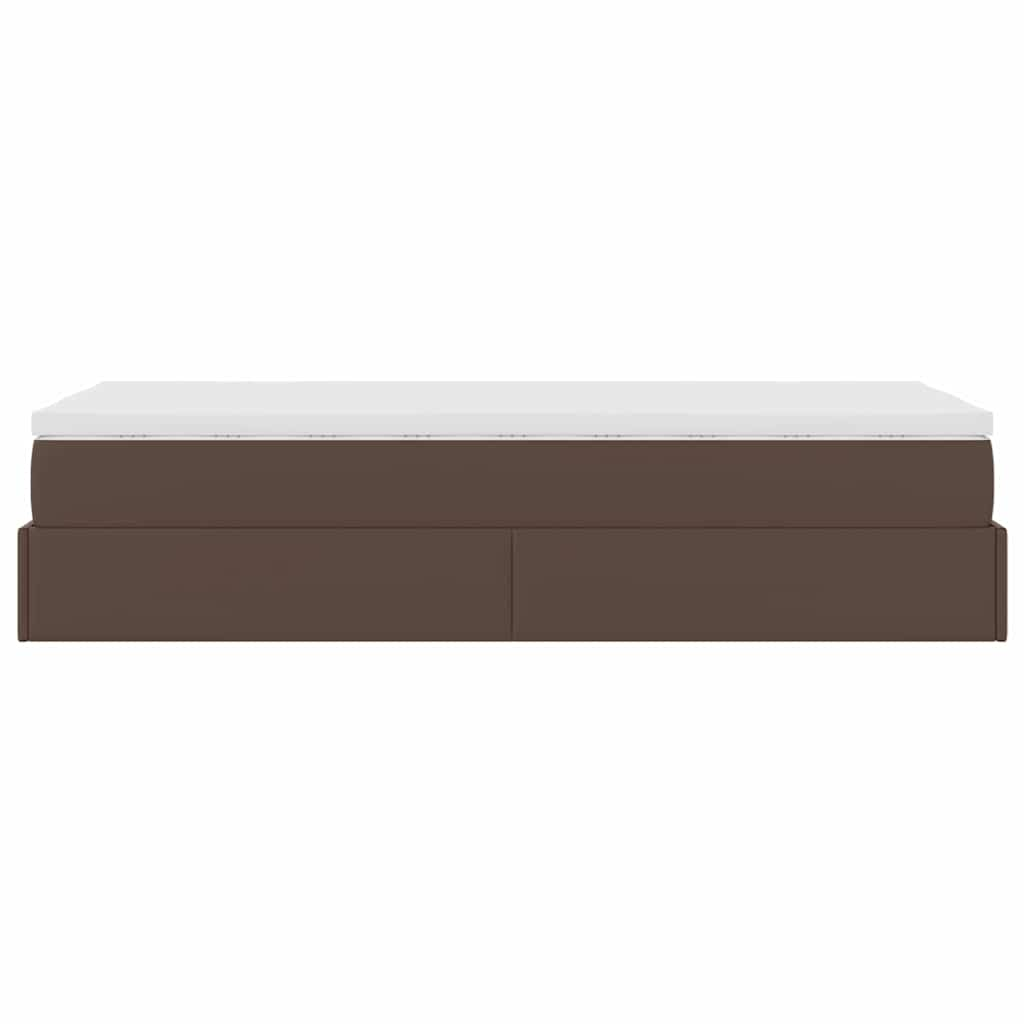 Cadre de lit ottoman avec matelas marron 90x200 cm similicuir