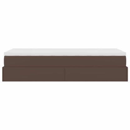 Cadre de lit ottoman avec matelas marron 90x200 cm similicuir