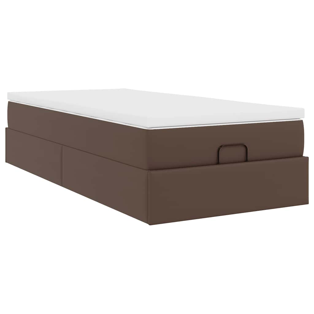 Cadre de lit ottoman avec matelas marron 90x200 cm similicuir