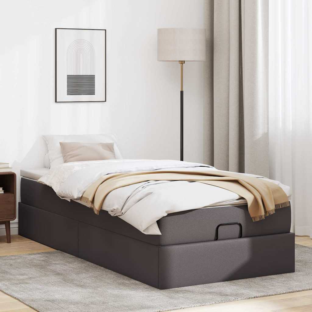 Cadre de lit ottoman avec matelas gris 90x200 cm similicuir