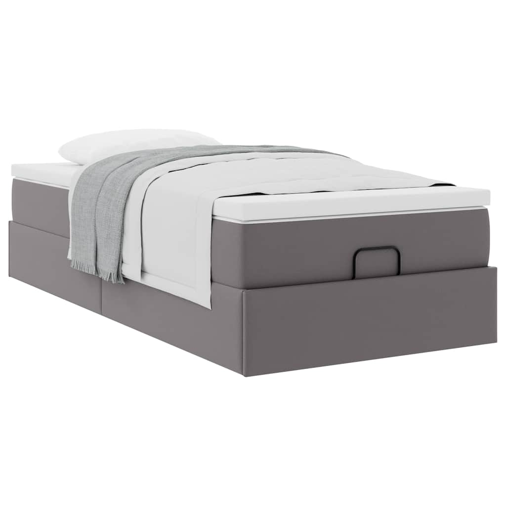 Cadre de lit ottoman avec matelas gris 90x200 cm similicuir