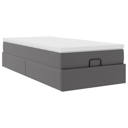 Cadre de lit ottoman avec matelas gris 90x200 cm similicuir