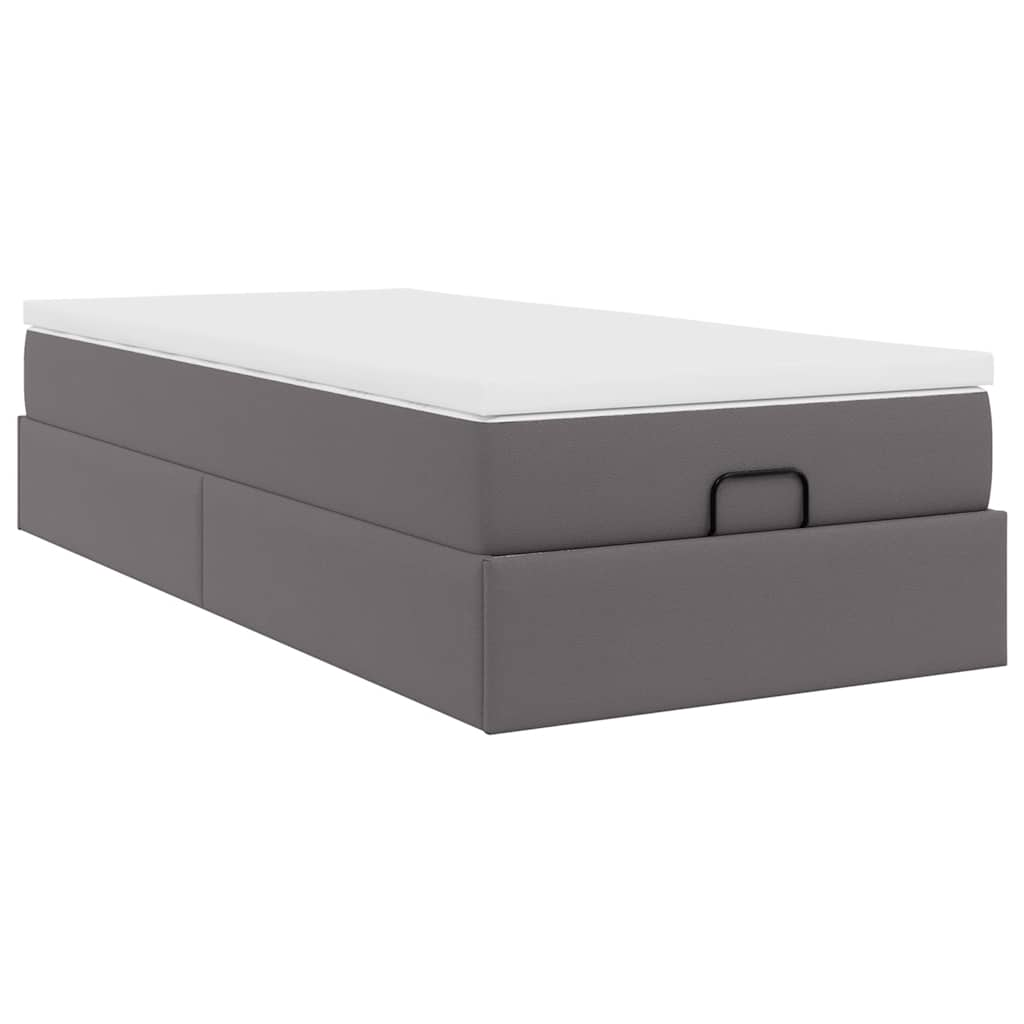 Cadre de lit ottoman avec matelas gris 90x200 cm similicuir