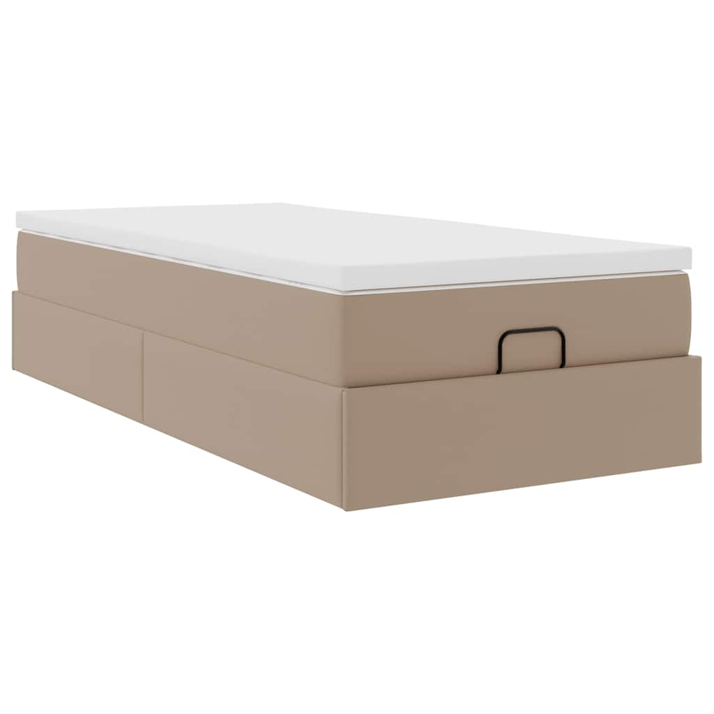 Cadre de lit ottoman et matelas cappuccino 90x200 cm similicuir