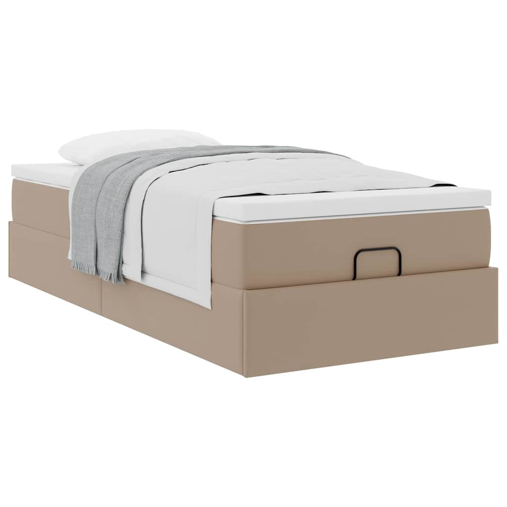 Cadre de lit ottoman et matelas cappuccino 90x200 cm similicuir