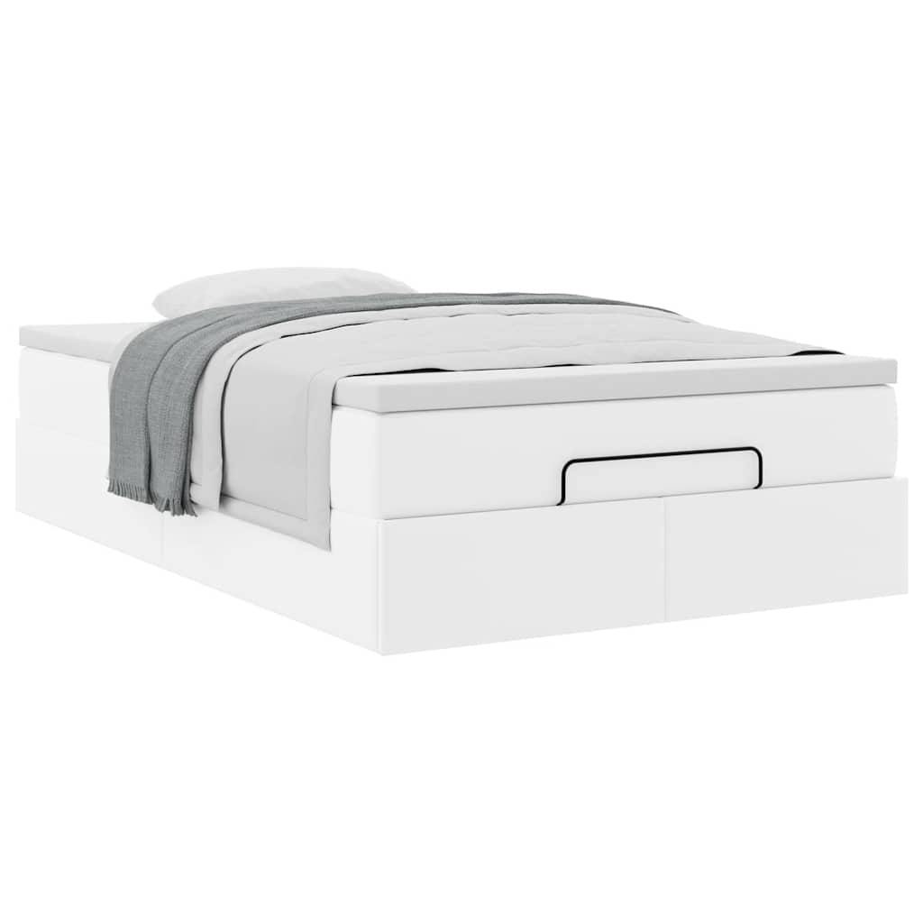 Cadre de lit ottoman avec matelas blanc 120x190 cm similicuir