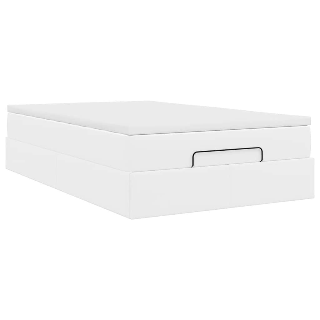 Cadre de lit ottoman avec matelas blanc 120x190 cm similicuir