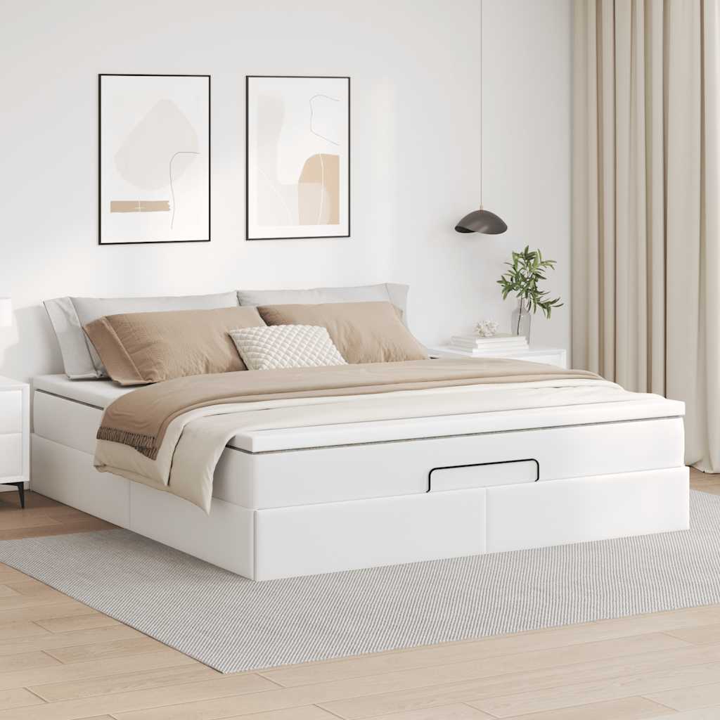 Cadre de lit ottoman avec matelas blanc 180x200 cm similicuir