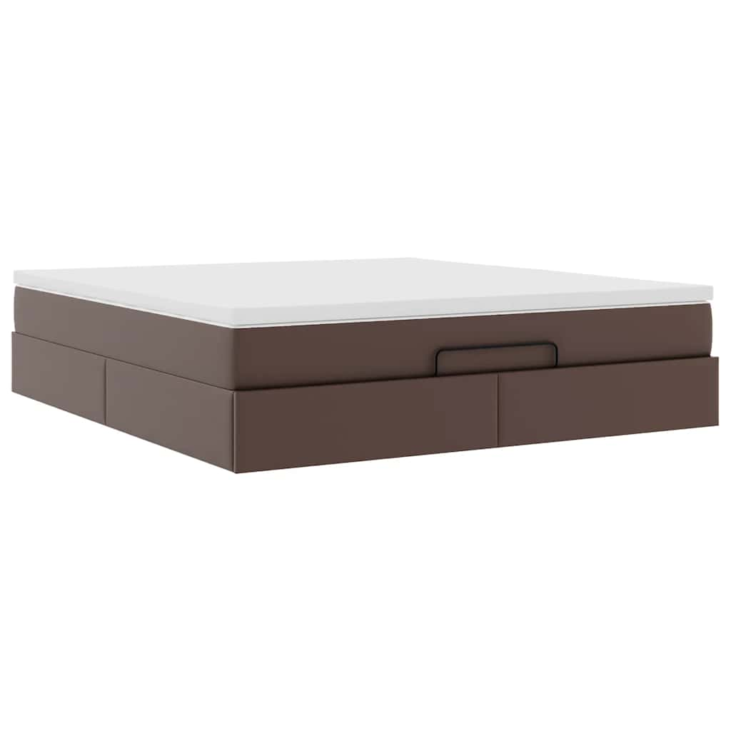 Cadre de lit ottoman avec matelas marron 180x200 cm similicuir