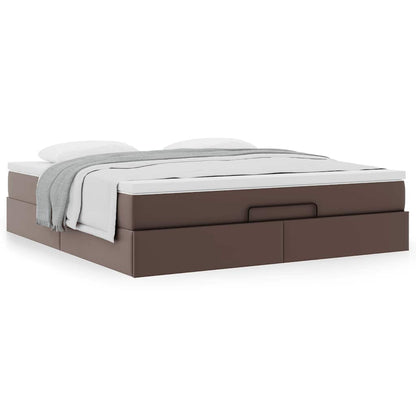 Cadre de lit ottoman avec matelas marron 180x200 cm similicuir