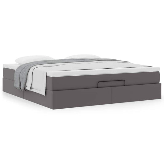 Cadre de lit ottoman avec matelas gris 180x200 cm similicuir