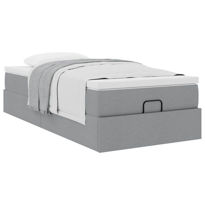 Cadre de lit ottoman et matelas gris clair 90x200 cm tissu