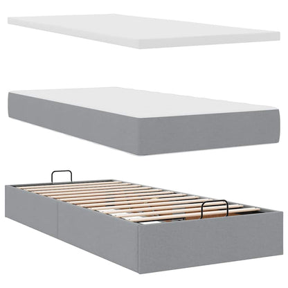 Cadre de lit ottoman et matelas gris clair 90x200 cm tissu