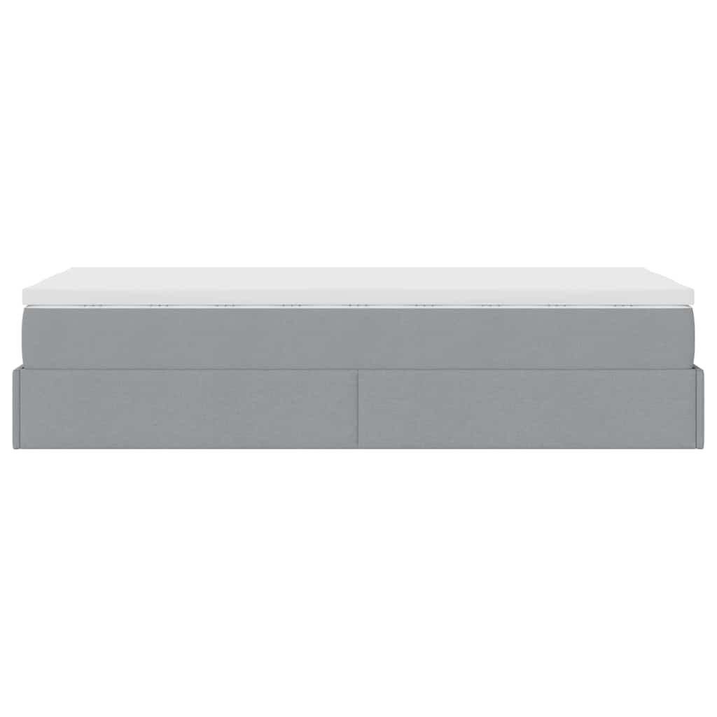 Cadre de lit ottoman et matelas gris clair 90x200 cm tissu