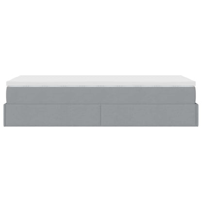 Cadre de lit ottoman et matelas gris clair 90x200 cm tissu