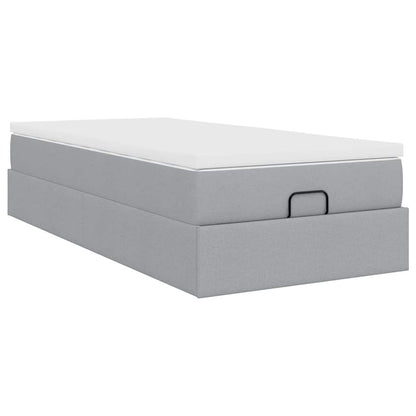 Cadre de lit ottoman et matelas gris clair 90x200 cm tissu