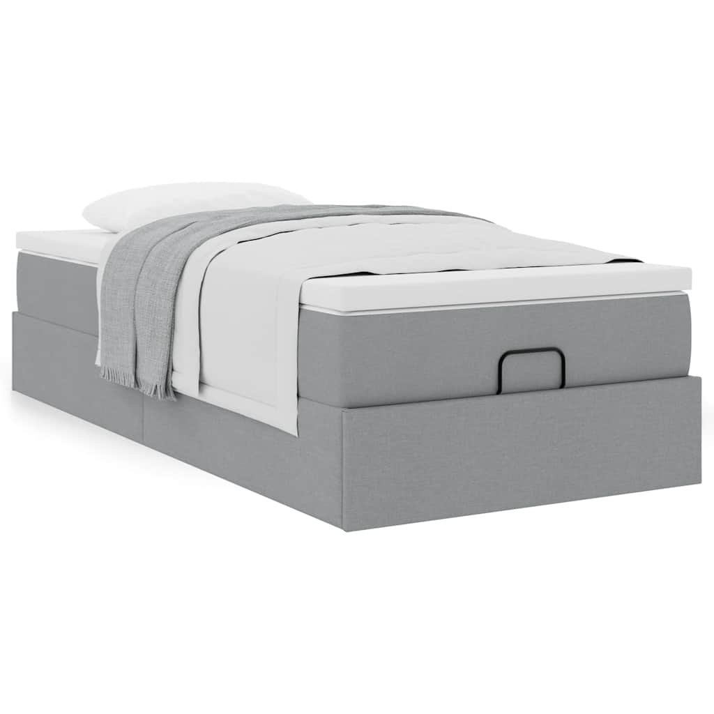 Cadre de lit ottoman et matelas gris clair 90x200 cm tissu