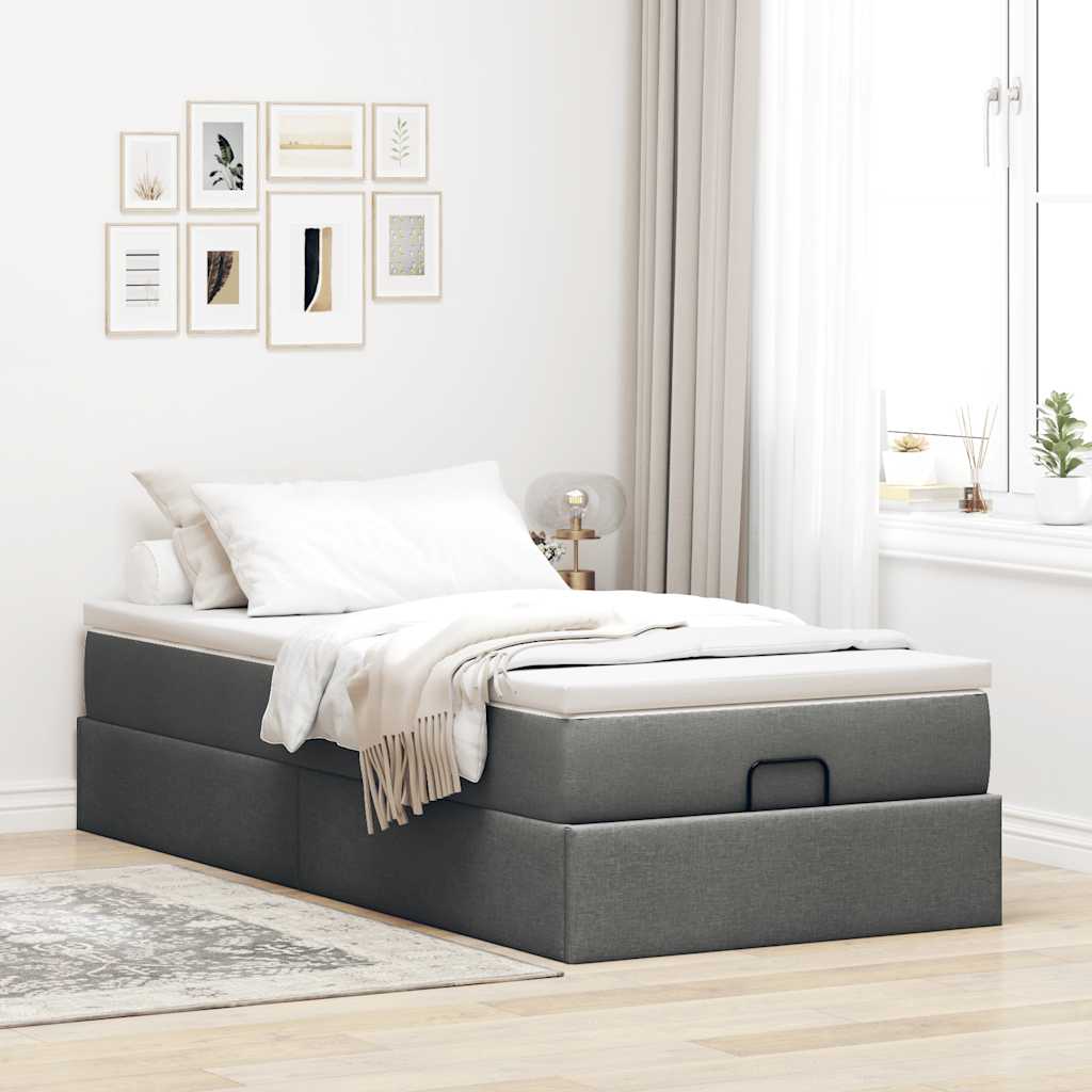 Cadre de lit ottoman avec matelas gris foncé 90x200 cm tissu