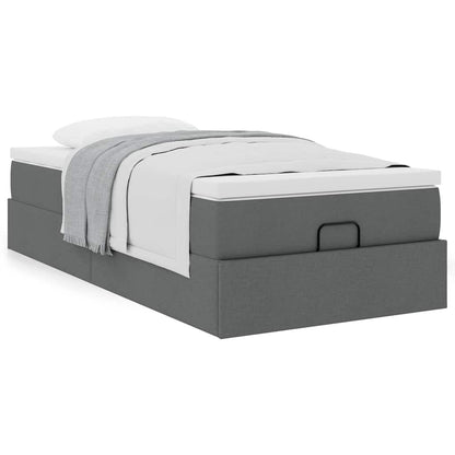 Cadre de lit ottoman avec matelas gris foncé 90x200 cm tissu