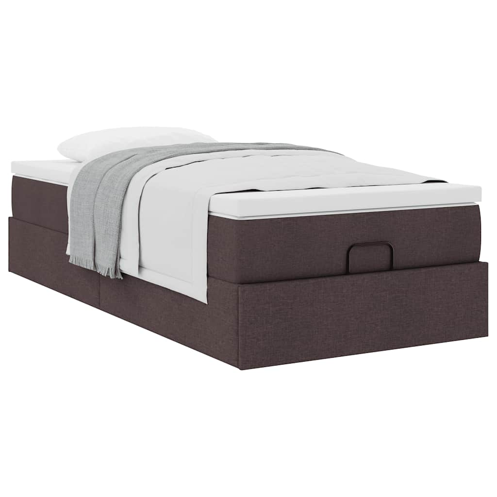 Cadre de lit ottoman avec matelas marron foncé 90x200 cm tissu