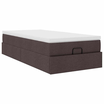 Cadre de lit ottoman avec matelas marron foncé 90x200 cm tissu