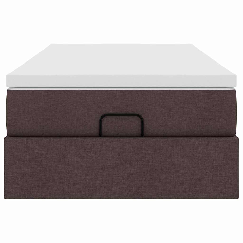 Cadre de lit ottoman avec matelas marron foncé 90x200 cm tissu