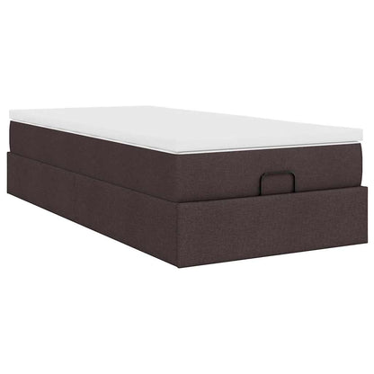 Cadre de lit ottoman avec matelas marron foncé 90x200 cm tissu