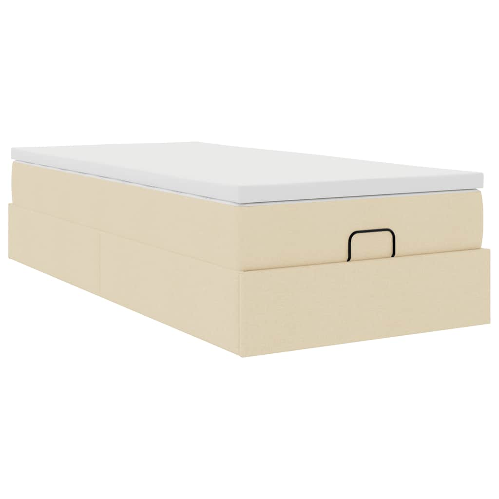 Cadre de lit ottoman avec matelas crème 90x200 cm tissu