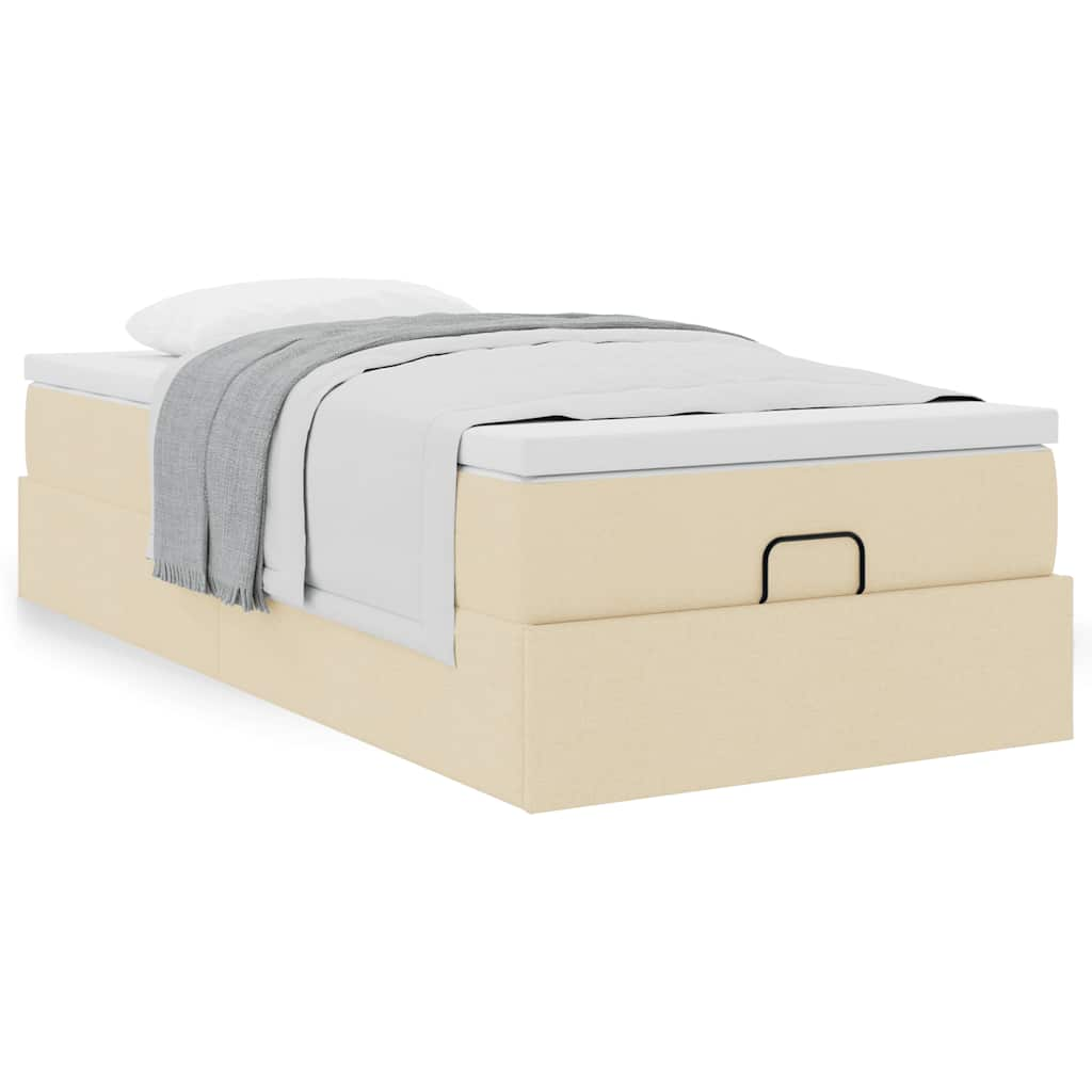 Cadre de lit ottoman avec matelas crème 90x200 cm tissu