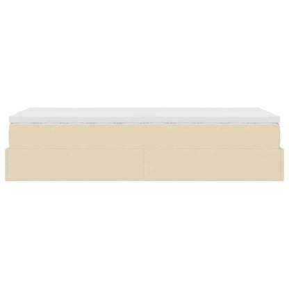 Cadre de lit ottoman avec matelas crème 90x200 cm tissu