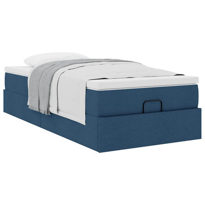 Cadre de lit ottoman avec matelas bleu 90x200 cm tissu