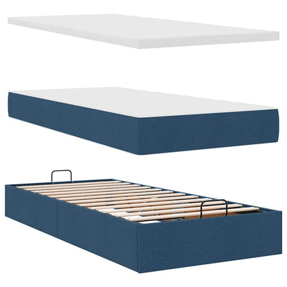 Cadre de lit ottoman avec matelas bleu 90x200 cm tissu