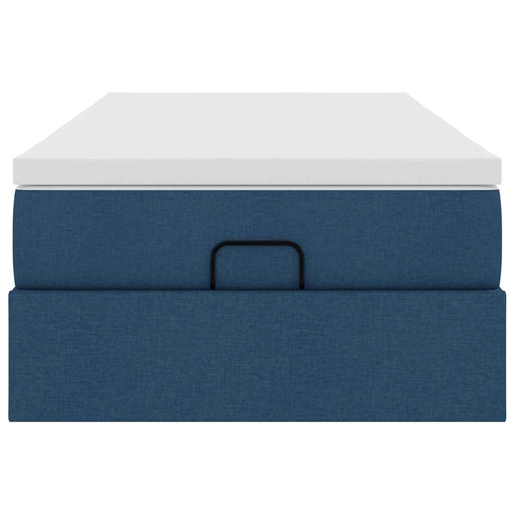 Cadre de lit ottoman avec matelas bleu 90x200 cm tissu