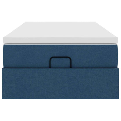 Cadre de lit ottoman avec matelas bleu 90x200 cm tissu