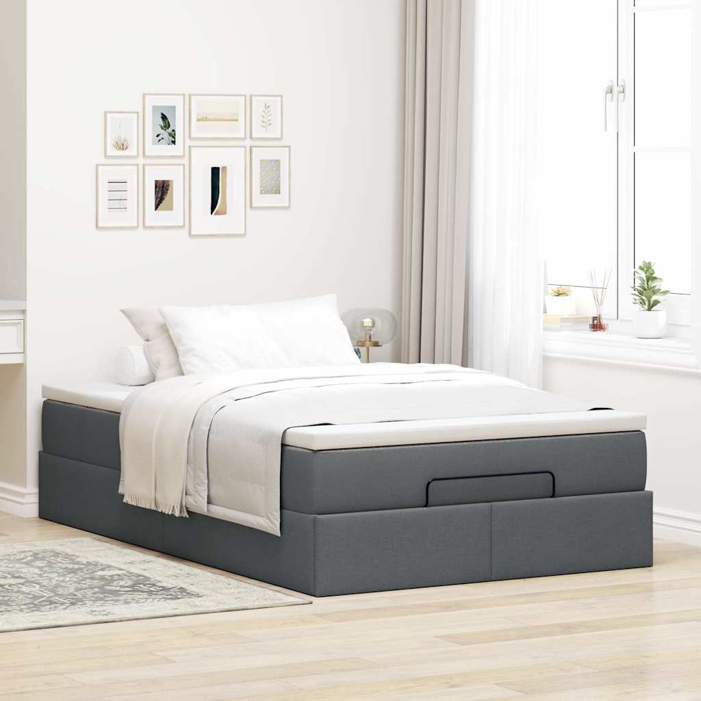 Cadre de lit ottoman avec matelas gris foncé 120x190 cm tissu