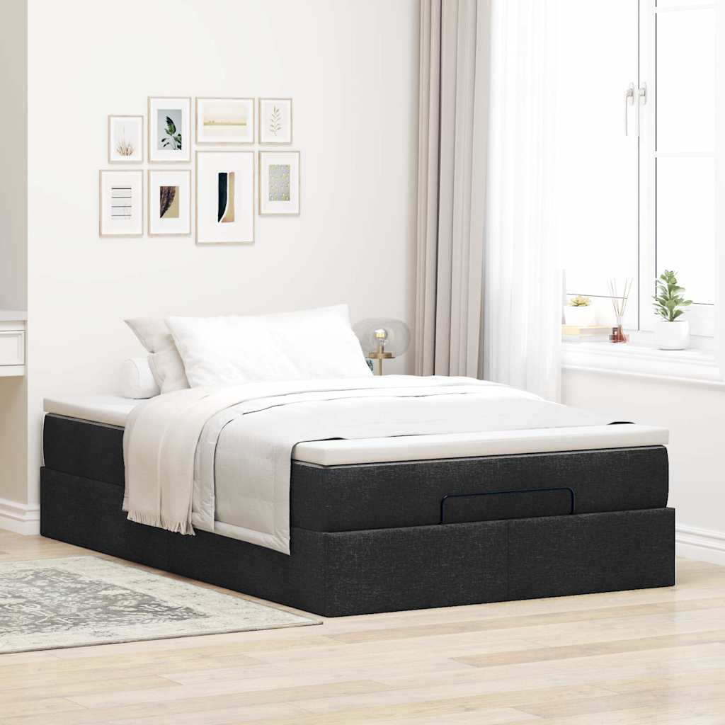 Cadre de lit ottoman avec matelas noir 120x190 cm tissu