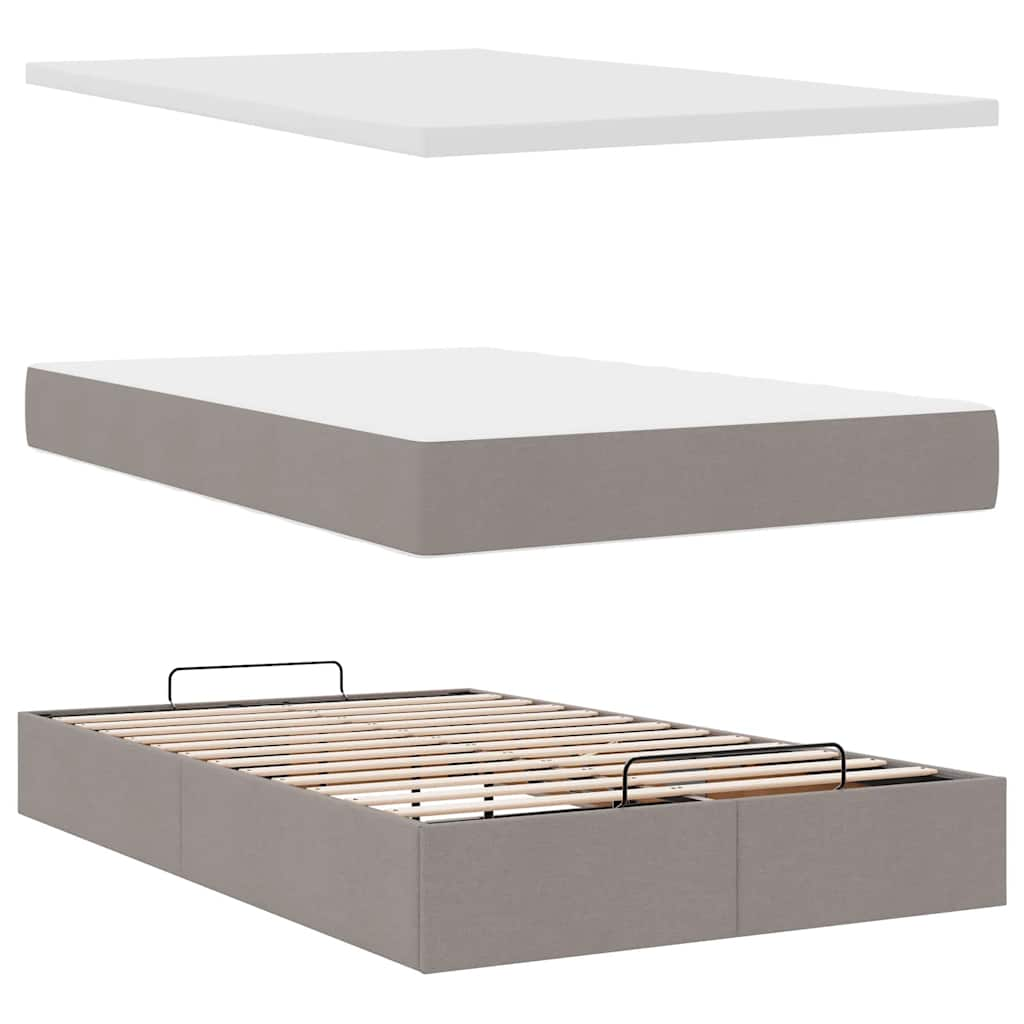 Cadre de lit ottoman avec matelas taupe 120x190 cm tissu